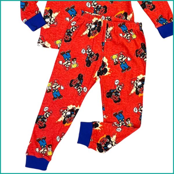 Mario Cup Boys Cotton Full Sleeves Pajama Set - Red - Image 3