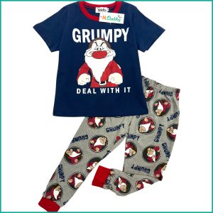 Grumpy Boys Half Sleeves Pajama Set - Blue Grey