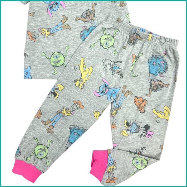 Cartoons Girls Half Sleeves Pajama Set - Grey - Image 3