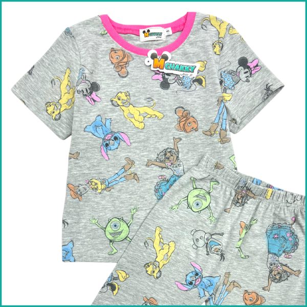 Cartoons Girls Half Sleeves Pajama Set - Grey - Image 2