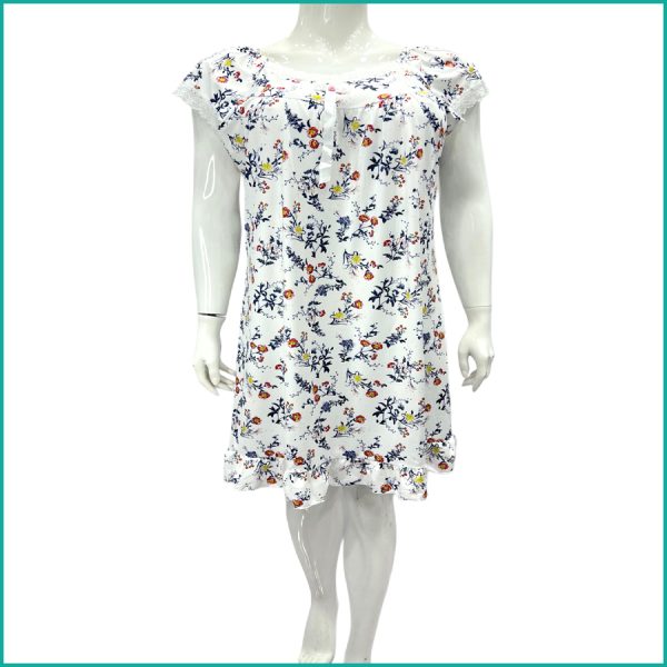 Colorful Flowers Ladies Dress - White