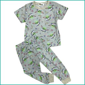 Baby Yoda Girls Half Sleeves Pajama Set - Grey