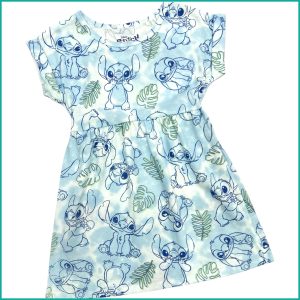 Stitch Leaf Girls Dress - Blue