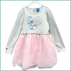 Stitch Love Girls Dress - Grey Pink