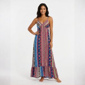 Linear Design Ladies Cotton Halfer - Pink Blue