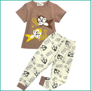 Chip n Dale Boys Half Sleeves Pajama Set - Brown