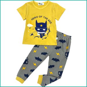 Mini Batman Boys Half Sleeves Pajama Set - Yellow Grey