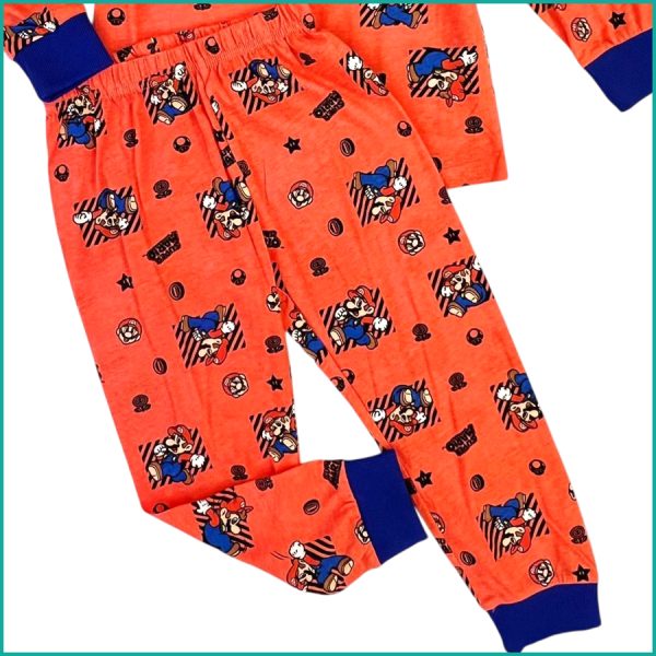 Mario Boys Cotton Full Sleeves Pajama Set - Orange - Image 3