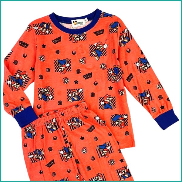 Mario Boys Cotton Full Sleeves Pajama Set - Orange - Image 2