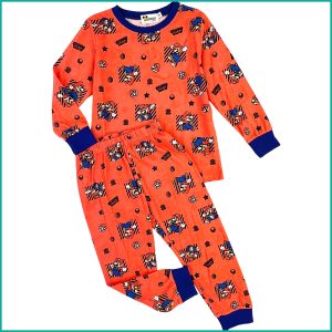 Mario Boys Cotton Full Sleeves Pajama Set - Orange