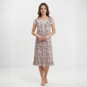 Colorful Flowers Ladies Dress - Cream