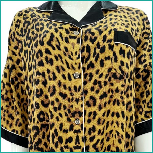 Tiger Print Ladies Sleepwear Long Dress Satin Material - Yellow - Image 2