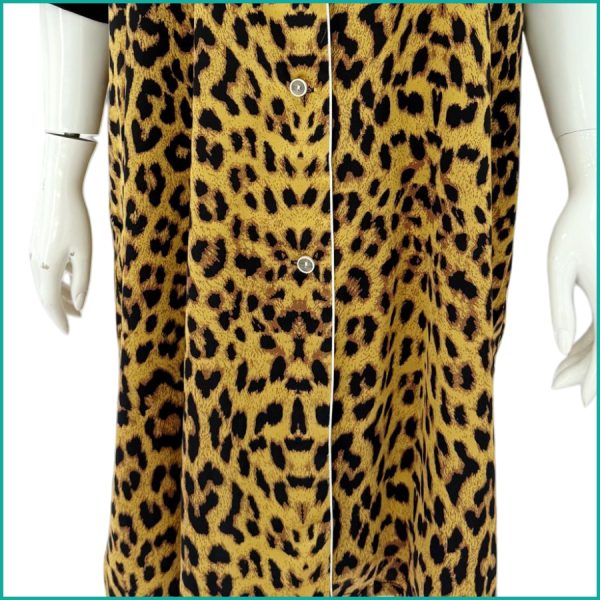 Tiger Print Ladies Sleepwear Long Dress Satin Material - Yellow - Image 3