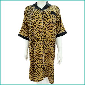 Tiger Print Ladies Sleepwear Long Dress Satin Material - Yellow