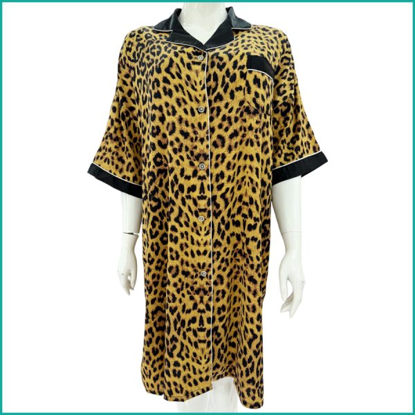 Tiger Print Ladies Sleepwear Long Dress Satin Material - Yellow