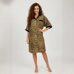 Tiger Print Ladies Sleepwear Long Dress Satin Material - Yellow