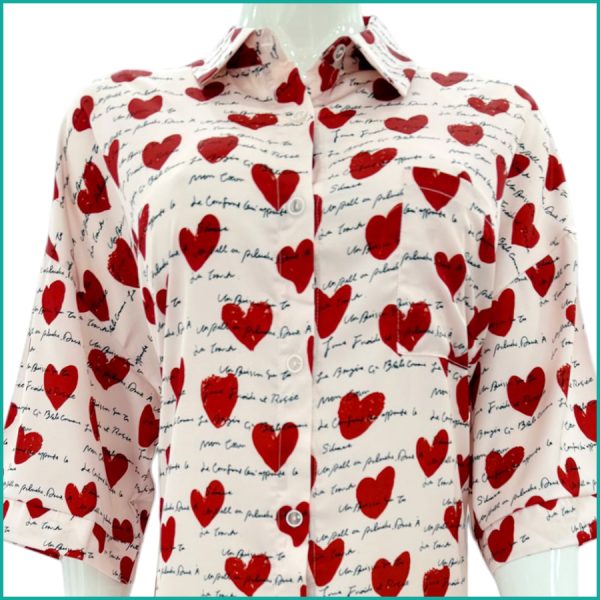 Love Heart Ladies Sleepwear Long Dress Satin Material - Pink - Image 2