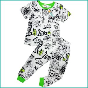Turtle Boys Half Sleeves Pajama Set - Grey