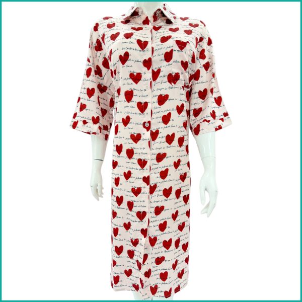 Love Heart Ladies Sleepwear Long Dress Satin Material - Pink