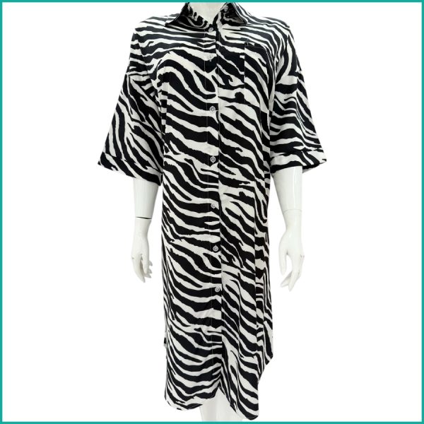 Tiger Print Ladies Sleepwear Long Dress Satin Material - White