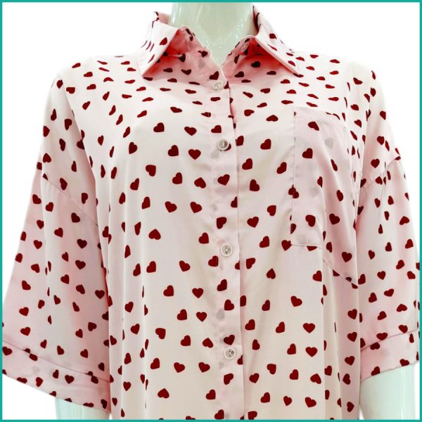 Mini Heart Ladies Sleepwear Long Dress Satin Material - Pink - Image 2