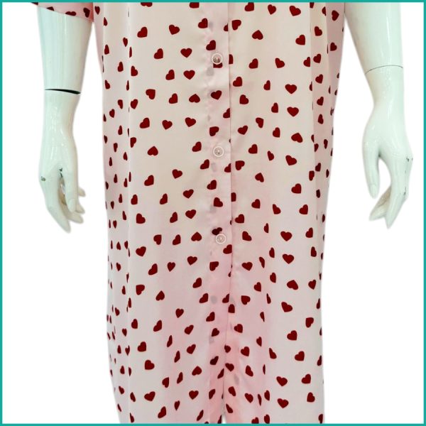 Mini Heart Ladies Sleepwear Long Dress Satin Material - Pink - Image 3