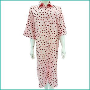 Mini Heart Ladies Sleepwear Long Dress Satin Material - Pink