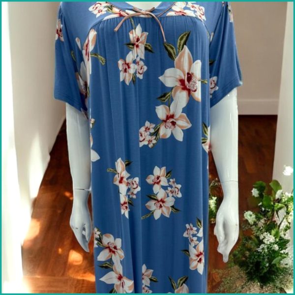 Floral Ladies Nafnuf Half Sleeves - Blue - Image 2