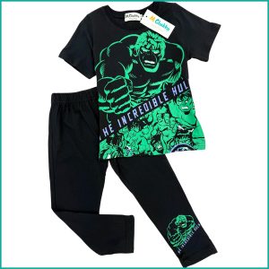 Incredible Hulk Boys Half Sleeves Pajama Set - Black