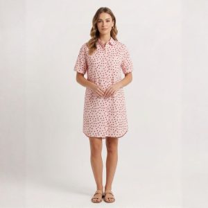 Mini Heart Ladies Sleepwear Long Dress Satin Material - Pink