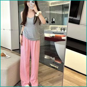 Plain Strips Ladies Hafer Pajama Set - Grey Pink