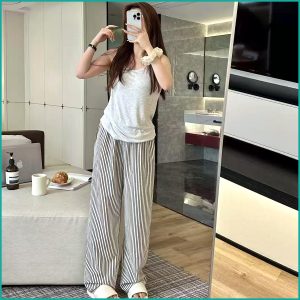 Plain Strips Ladies Hafer Pajama Set - Grey