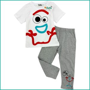 Forkey Spork Boys Half Sleeves Pajama Set - White