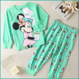 Floral Minnie Girls Pajama Set ZARA - Green