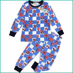 Spiderman Checks Boys Cotton Pajama Set - Blue
