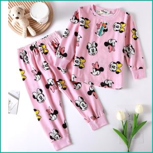 Minnie Bow Girls Cotton Pajama Set - Pink