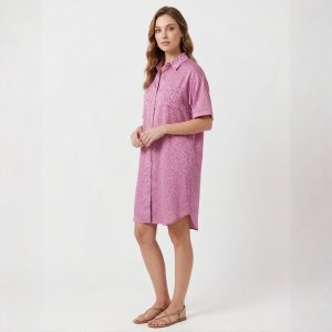 Design Ladies Sleepwear Long Dress Satin Material - Pink