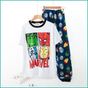 Marvel Men's Half Sleeves Pajama Set - White Blue