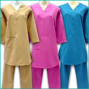 Plain Maid Uniforms Kreb Full Sleeves Punjabi يونيفورم كريب - Blue Brown Pink