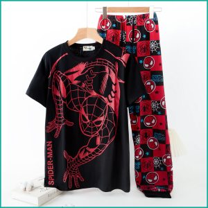 Spiderman Men's Half Sleeves Pajama Set - Black Red