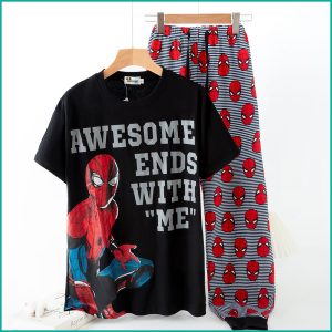 Spiderman Men's Half Sleeves Pajama Set - Black