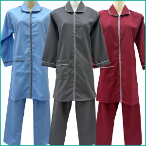 Plain Cross Maid Uniforms Kreb Full Sleeves Punjabi يونيفورم كريب - Blue Gray Red