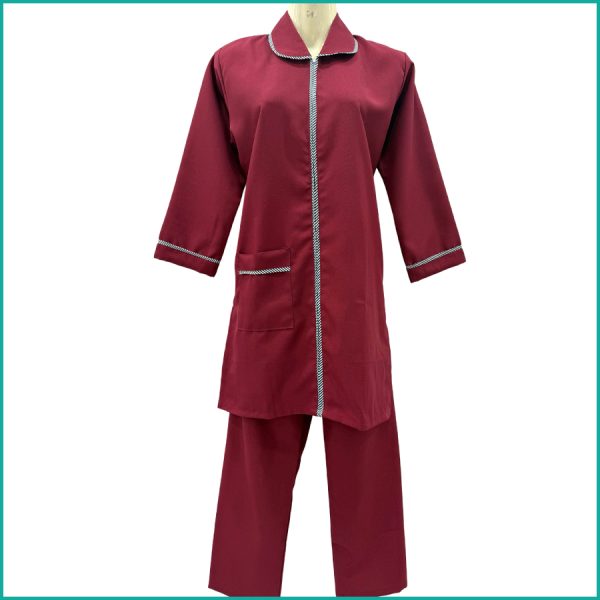 Plain Cross Maid Uniforms Kreb Full Sleeves Punjabi يونيفورم كريب - Blue Gray Red - Image 4