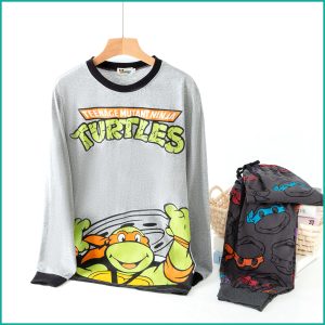 Turtle Men's Full Sleeves Pajama Set - Grey Black