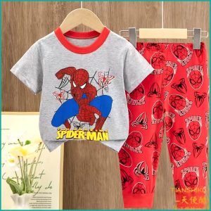 Spiderman Boys Half Sleeves Pajama Set - Grey Red