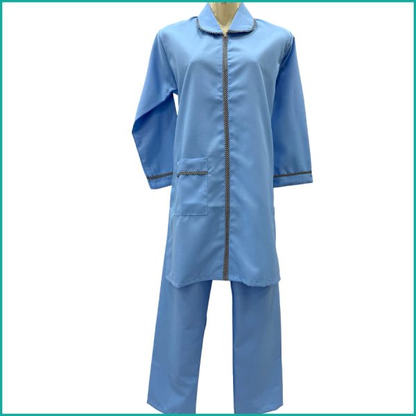 Plain Cross Maid Uniforms Kreb Full Sleeves Punjabi يونيفورم كريب - Blue Gray Red - Image 2