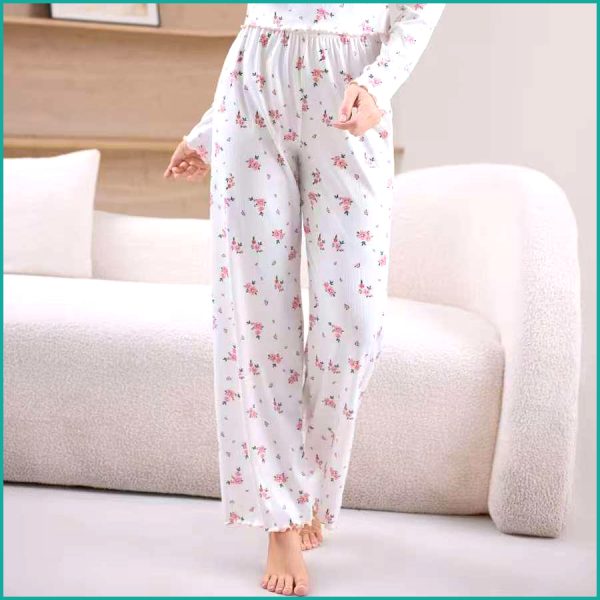 Light Rose Ladies Pajama Set Crop T-Shirt - White - Image 3