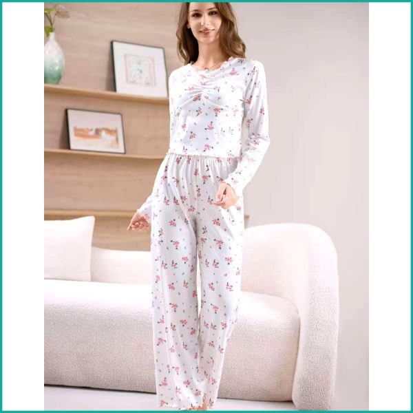 Light Rose Ladies Pajama Set Crop T-Shirt - White