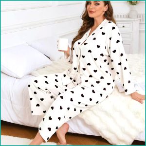 Black Heart Ladies Pajama Set (Jumbo) - White
