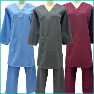 Plain Maid Uniforms Kreb Full Sleeves Punjabi يونيفورم كريب - Blue Gray Red
